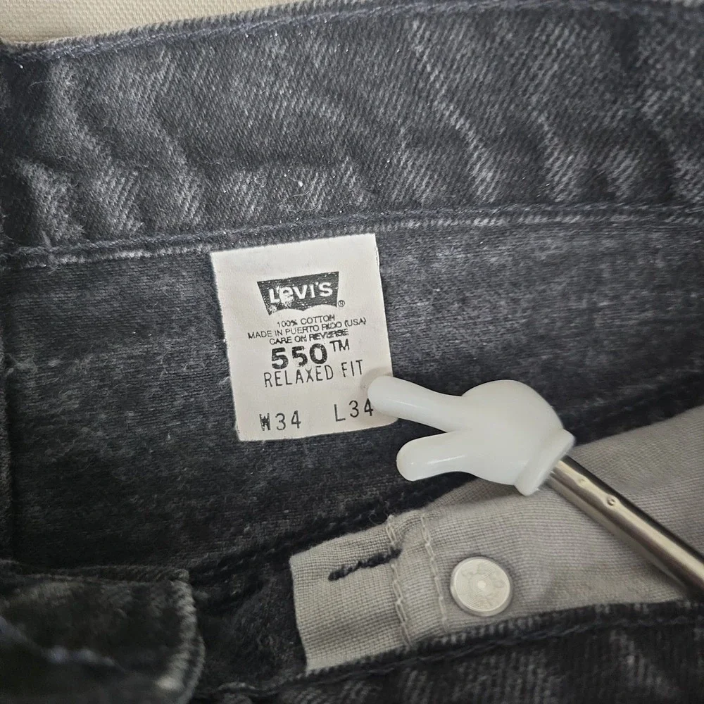 Vtg 1997 Levis 550 Orange Tab Black Jeans 34x34 Relaxed Tapered Puerto Rico USA